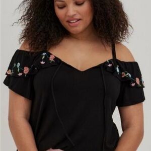 Torrid Black Off-Shoulder Top with Floral Embroidery